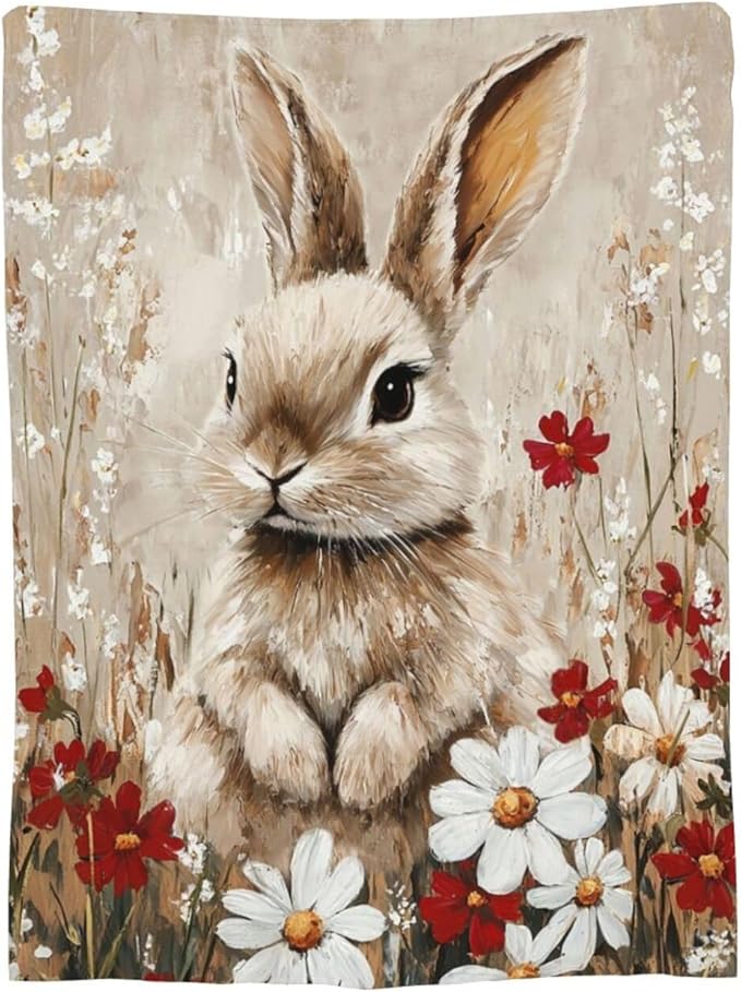 Farmhouse Rabbit Blanket Rustic Bunny Throw Blanket Country Soft Cozy Fleece Fuzzy Stuffed Plush Flannel Gifts for Girls Women Boys Kids Adults 60"X80"