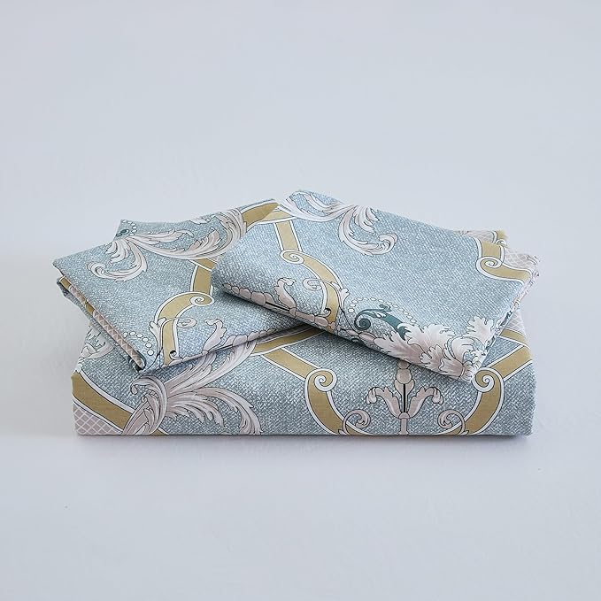 100% Natural Cotton Duvet Cover Set Queen 3 Pcs Grayish Blue Duvet Cover with Luxurious Damask Pattern, Reversible Breathable Soft Comforter Cover Sets with Zipper Closure All Season