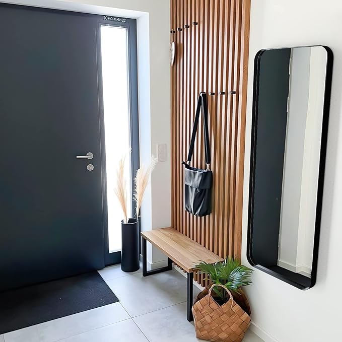 Black Full Length Mirror for Bathroom, 21"x64" Long Metal Framed Full Body Mirror, Rectangle Floor Mirror Leaning Against Wall for Dressing Living Room Bedroom Entryway