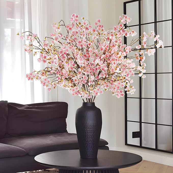 12 Pcs Artificial Cherry Blossom Flowers 40" Faux Silk Cherry Blossom Stems Fake Real Touch Peach Branches for Wedding Home Garden Japanese Decor White Pink