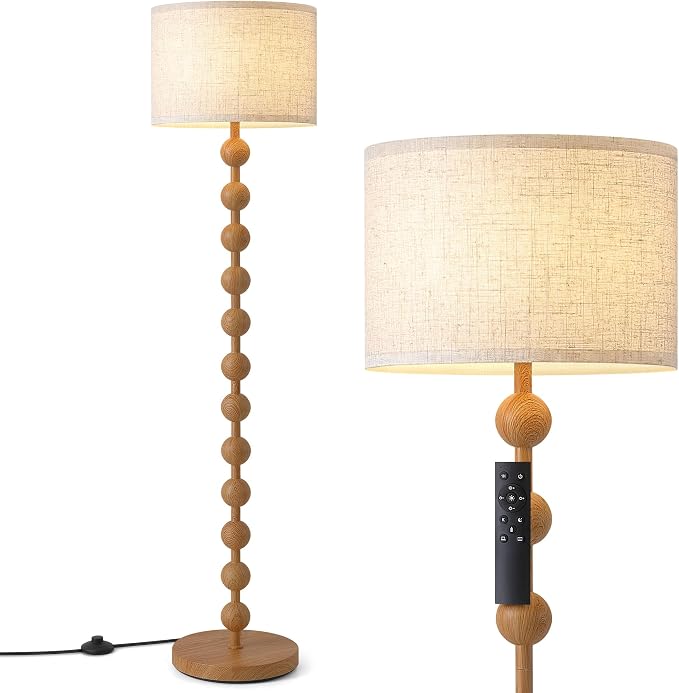 62" Vintage Farmhouse Floor Lamp for Living Room,3 Color Temperatures & Dimmable,Rustic Standing Lamp with Remote & Foot Switch,Retro Wood Grain Tall Floor Lamp for Bedroom Office Corner(Natural Wood)