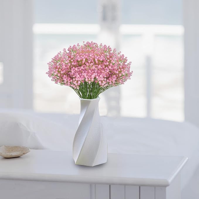 JIFTOK Babys Breath Artificial Flowers, 24 Pcs Fake Flowers Gypsophila Bouquet Fall Flowers Artificial for Decoration, Real Touch Silk Flower for Wedding Christmas DIY Party Home Garden Office (Pink)