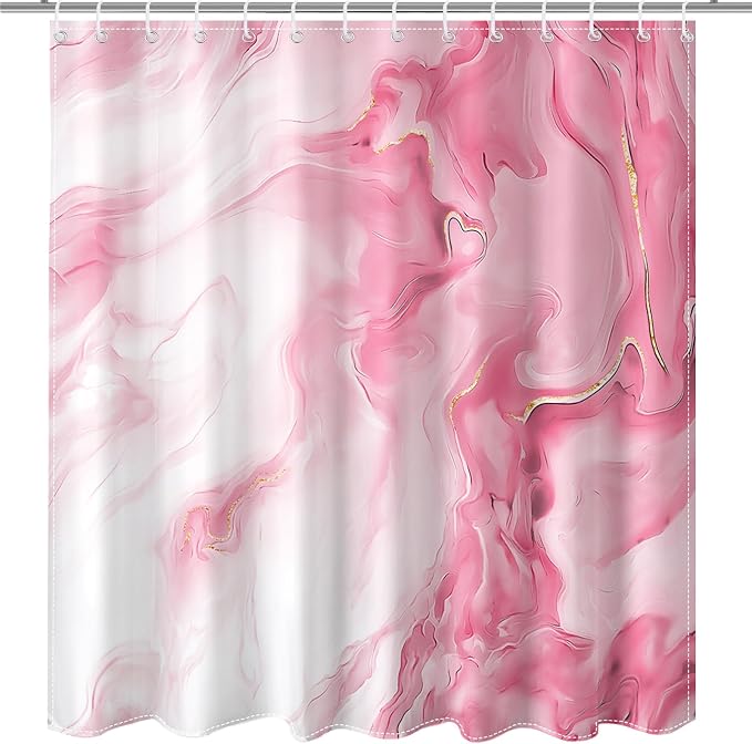 Mocsicka Shower Curtains for Bathroom, Pink Marble Shower Curtain for Bathroom, Pink and White Shower Curtain Modern Art Decor Waterproof Fabric Bath Curtain for Modern Bath Decor, 72 X 72 Inch