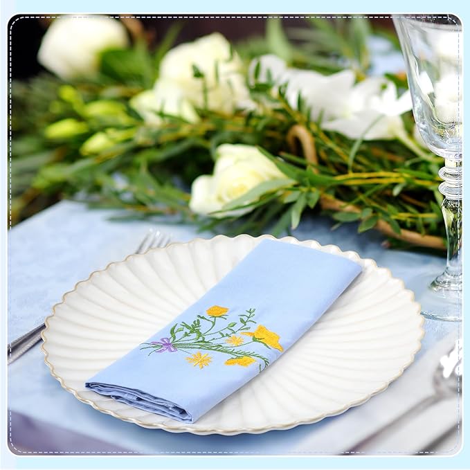 Tioncy 12 Pcs Christmas Floral Cloth Napkins Decorations Bulk Embroidered Wildflower Dinner Napkins Tea Cocktail Party Gifts Xmas Stocking Stuffers for Holiday Table Decor (Dusty Blue)