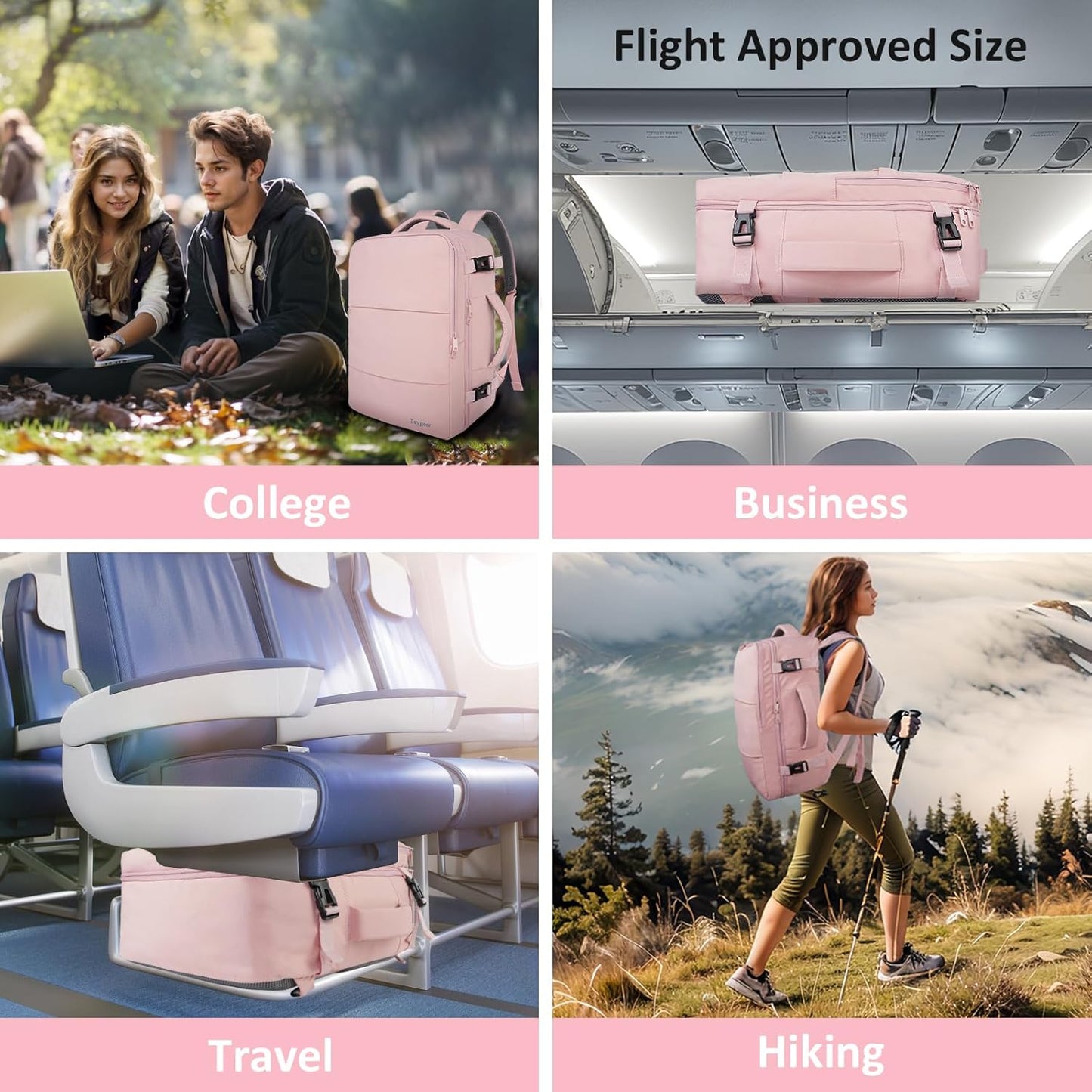 Taygeer Laptop Backpack - Large 17.3-Inch Travel Bag | TSA-Friendly 40L Daypack for Women, Pink
