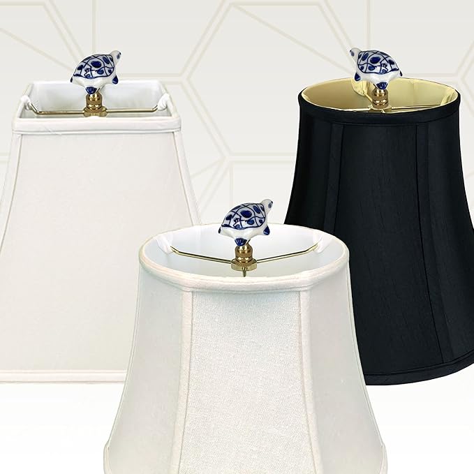 Royal Designs, Inc. Blue & White Porcelain Turtle Finial for Lamp Shade, Polished Brass