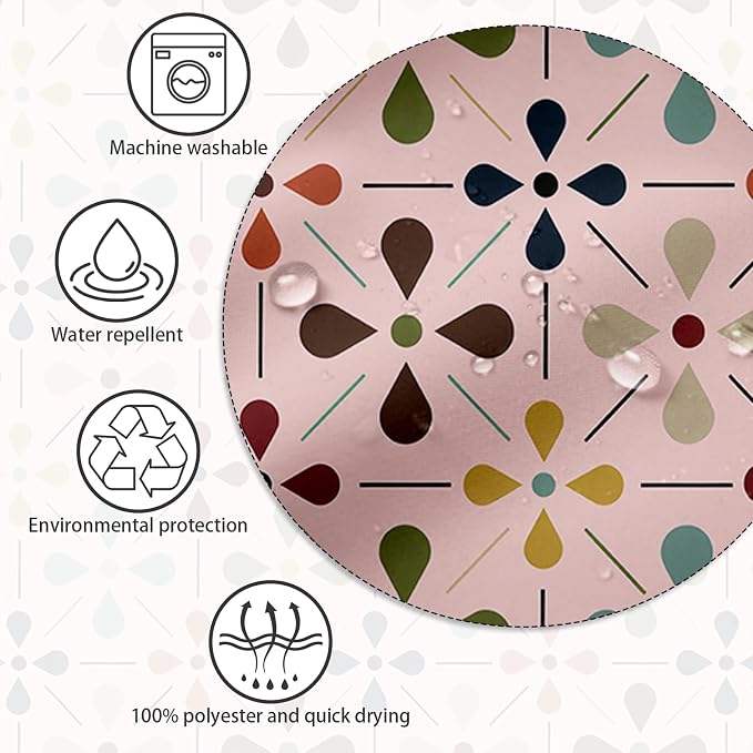 APROPHIC Mid Century Retro Shower Curtain 72x72 Inches, Vintage Geometric Pattern Bathroom Curtain with Hooks, Waterproof Polyester Fabric for Bath Shower, Machine Washable Home Decor for Bath, Pink