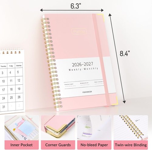 Forvencer Academic Planner 2026-2027 - Hardcover Weekly & Monthly Calendar, 6" x 8", Light Blue