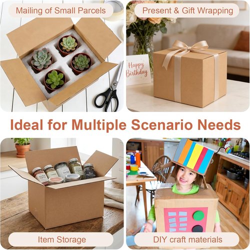 Brown Corrugated Cardboard Boxes - 4 PCS Small Shipping Boxes 4x4x4 Inches for Packing & Moving