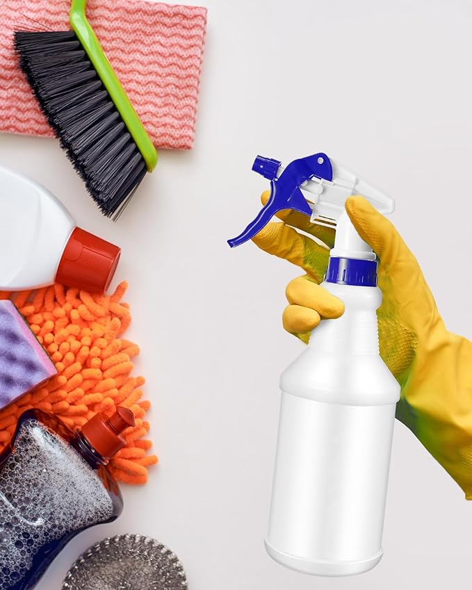 Rtteri 24 Pcs 16 Oz Plastic Spray Bottle for Cleaning Solutions Bulk Empty and Reusable Leak Proof Spraying Bottles for Cleaning, Water, Auto Details, Commercial, Bathroom(Dark Blue, White)