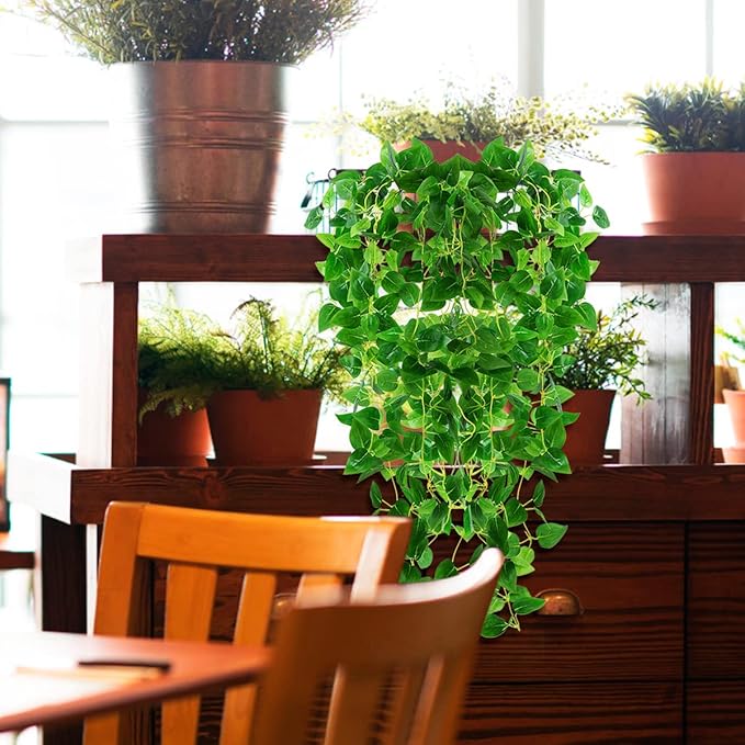Artificial Hanging Plants, 2PCS Artificia Green Vines Bouquet Hanging Plants 2.9 ft Fake Ivy Vine for Patio Home Bedroom Wedding Indoor Outdoor Wall Summer Decor(Green)