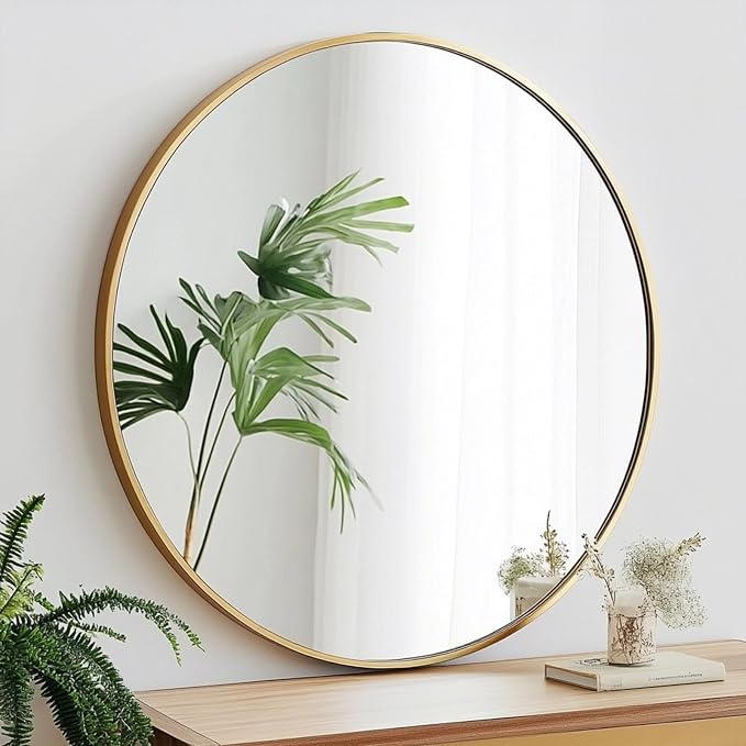 Oruii Gold Circle Mirror, 20 inch Round Mirror Metal Frame, Golden Bathroom Mirrors for Bedroom, Bathroom, Living Room, Over Sink, Rustic, Vanity