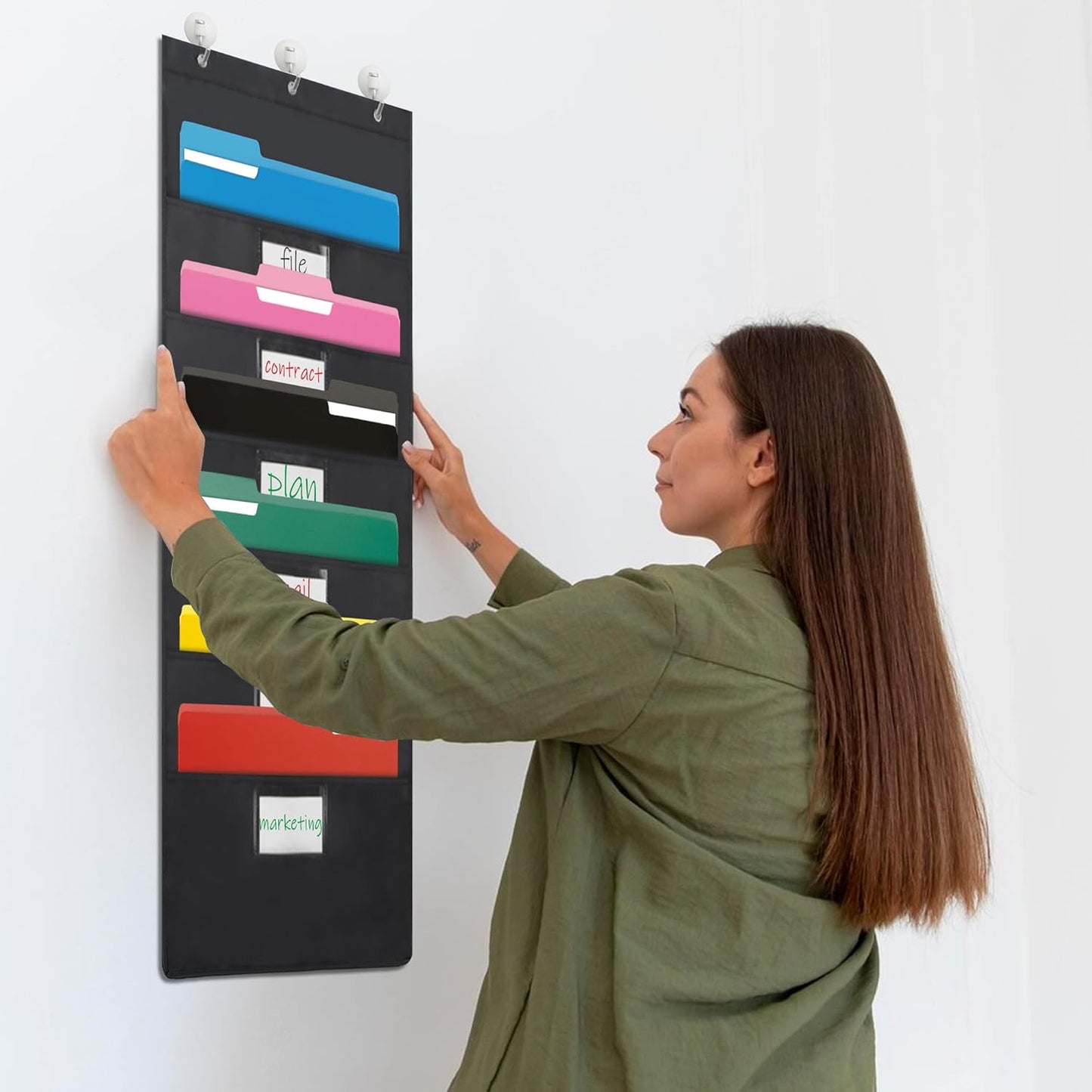VZCPYTPM Wall File Organizer - Black 6-Pocket Hanging Design for Classroom, Office, Home