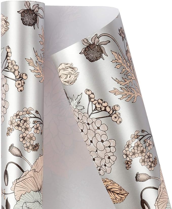 MAYPLUSS Wrapping Paper Roll - 3 Mini Roll - 17 in X 120 in Per roll - Sliver Floral, Silver Elegant Wrapping Paper for Girl,Women Wedding Party Birthday,Valentine's Day,Mother's Day