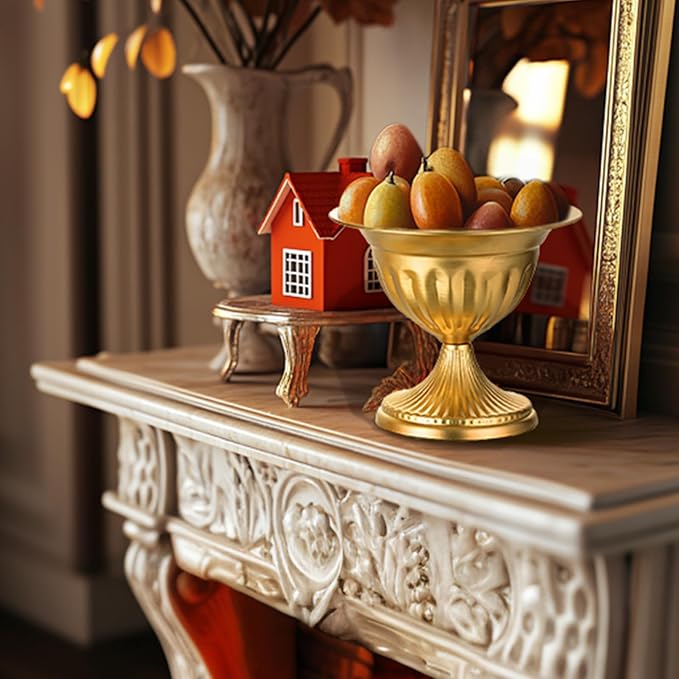 Sziqiqi Gold Metal Urn Vases: 8.6in 2 Pcs Flower Weddings Centerpieces Arrangements for Flower Compote Vase for Wedding Decorations Table Pedestal Vase Bowl for Party