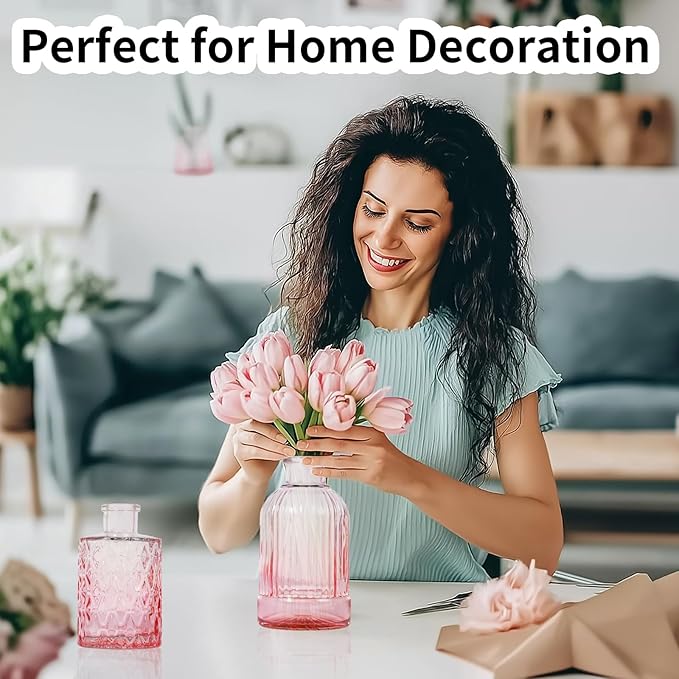 Pink Glass Bud Vases Set of 20, Small Flower Vases for Wedding Centerpieces,Pink Bud Vases in Bulk Glass Vase for Table Decoration,Home Decor (Pink-20pcs)