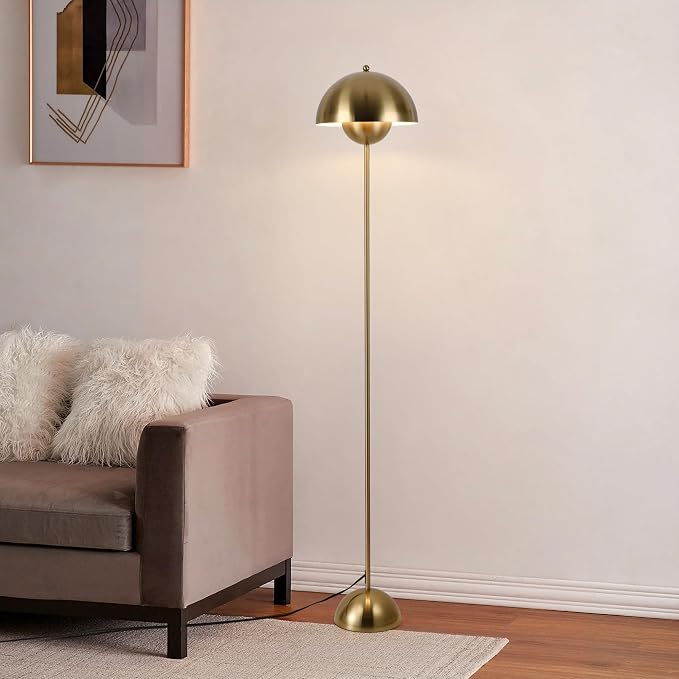 COSYLUX Modern Floor Lamp for Living Room, Industrial Tall Standing Lamp for Bedroom, Metal Shade Reflecting Light Reading Floor Lamp for Office, Nursery Room, Corner(Bright Gold)