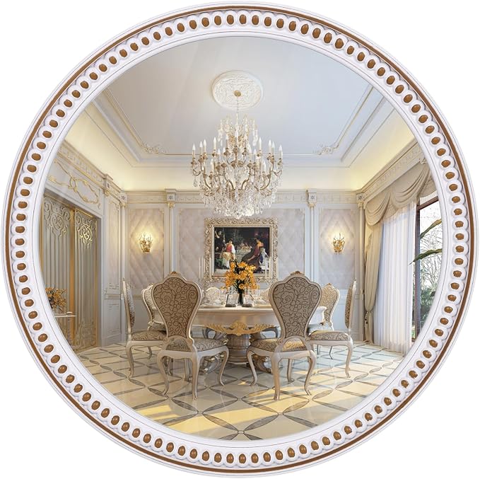 HOITUZYUS 24 Inch Wooden Rustic Farmhouse Round Mirror for Wall Decor | Circle Decorative Mirrors for Bathroom Over Sink, Entryway, Living Room, Bedroom, Hallway