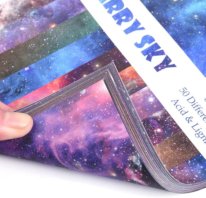 Origami Paper Kit 50 Sheets 70GSM 6 Inch Square Double Sided Color 50 Vivid Japanese Washi Chiyo Colors for Hand Crafts Origami Paper Arts Creativity.Galaxy