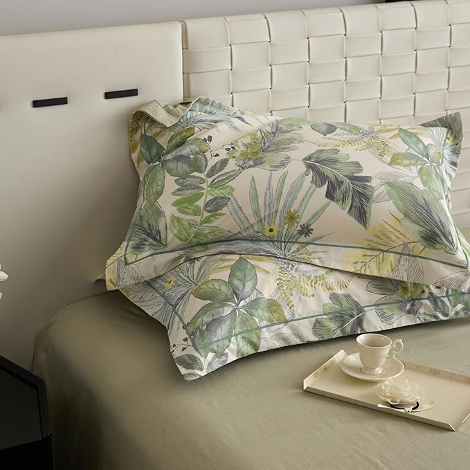 VM VOUGEMARKET Tropical Green Duvet Cover King 100% Brushed Cotton Coastal Leaves Bedding Set 1 Hawaiian Botanical Duvet Cover with 2 Pillow Shams-104x90 Inch
