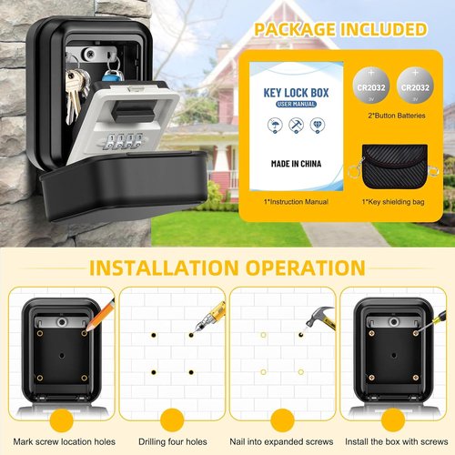 Lock Box for Keys - 4-Digit Resettable Combination | Large Capacity for Home, Apartment, Office