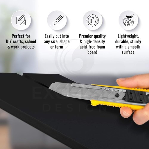 Black Foam Board 8 x 10 - 10 Pack | 3/16" Thick Foam Core Sheets for Art, Crafts & Presentations