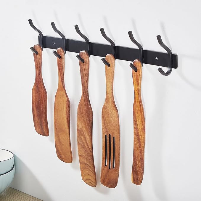 HAMUTH Wall Hooks Heavy Duty, 17 Inch Coat Rack Wall Mount with 6 Hooks, Black Wall Hooks for Entryway, Bathroom - for Hanging Backpack, Bag, Coat, Purse, Hat, Towel, Clothes,2 Packs