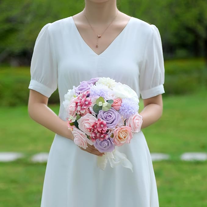 Artificial Flowers Combo, Fake Flowers for DIY Tables Centerpieces Baby Shower Bridal Shower Wedding Bouquet Arrangements Party Candle Holder Cake Decor Flower Home Decorations