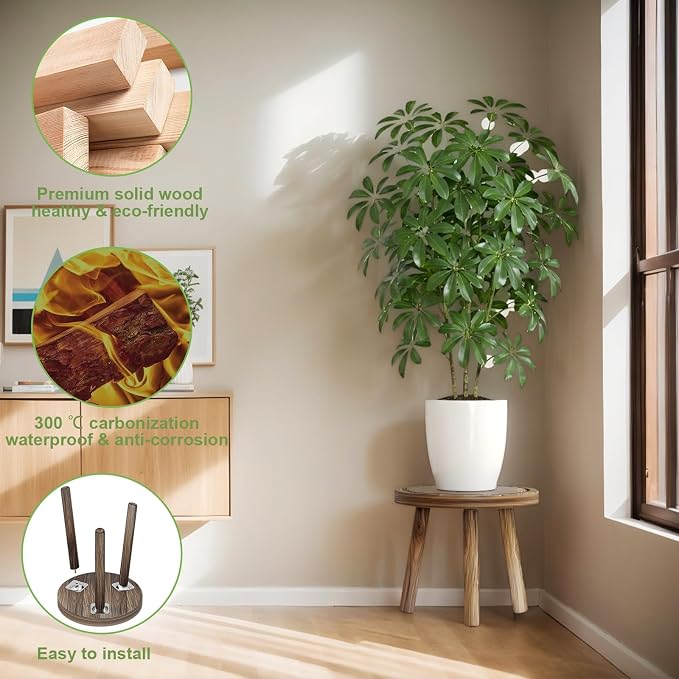 3-Pack Wood Plant Stands Indoor, Single Plant Stand for 6-12 Inch Pots, Mid-Century Modern Plant Stool, Tall Plant Stand for Large Plants Perfect Fit for Living Room, Balcony, Office