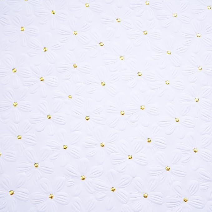 RUSPEPA White Wrapping Paper Roll, Mini Roll, Flower with Gold Dot Design Perfect for Wedding, Birthday, Anniversary, Bridal Shower, 17 Inches x 16.4 Feet