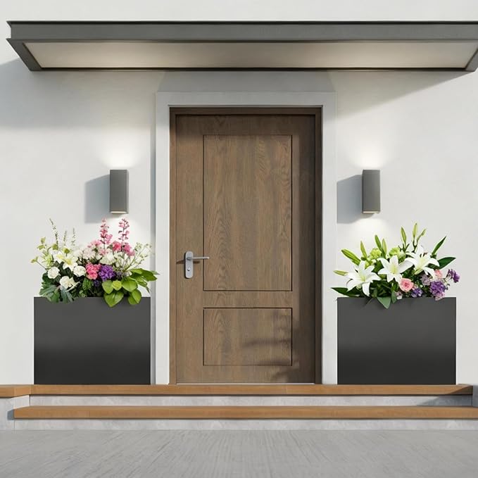 Tall Rectangle Planter 32 L x 12" W x 24" H Black Metal Large Planter Boxes Outdoor Pots,Flowers Pot Garden Porch Patio Privacy