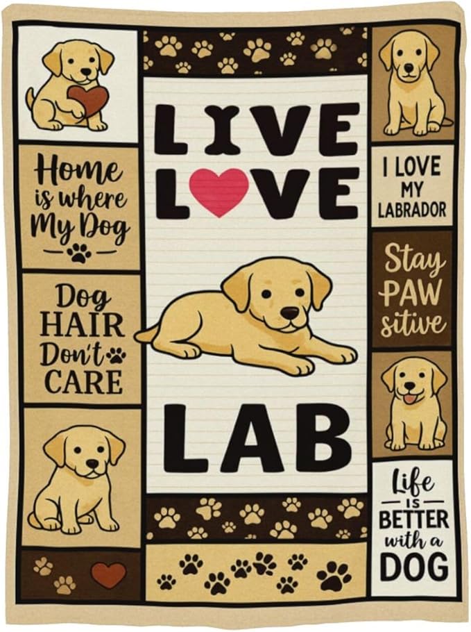 Labrador Retriever Blanket Cute Dog Throw Blanket Love Lab Puppy Soft Cozy Fleece Fuzzy Stuffed Plush Flannel Animal Gifts for Girls Women Boys Kids Adults 60"X80"