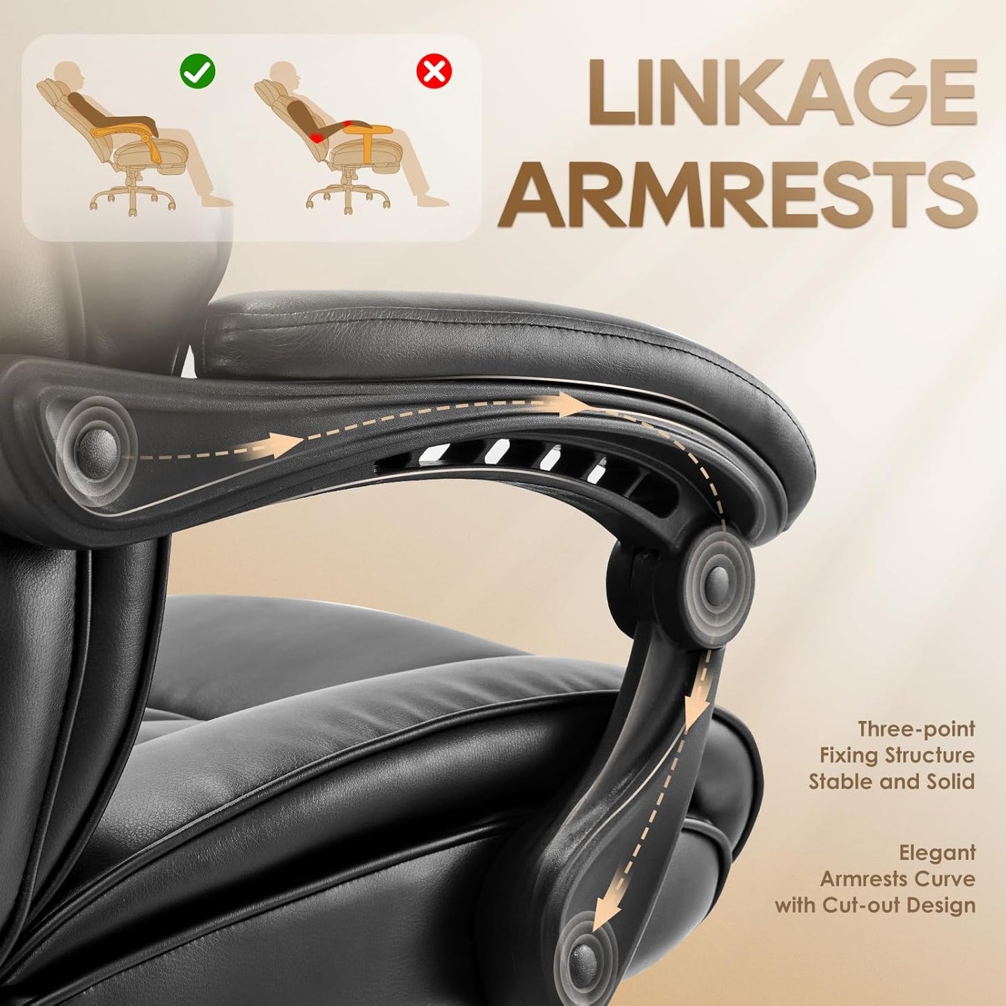 Skiennix High Back Office Chair - Ergonomic Bonded Leather with Adjustable Headrest & Footrest | Black