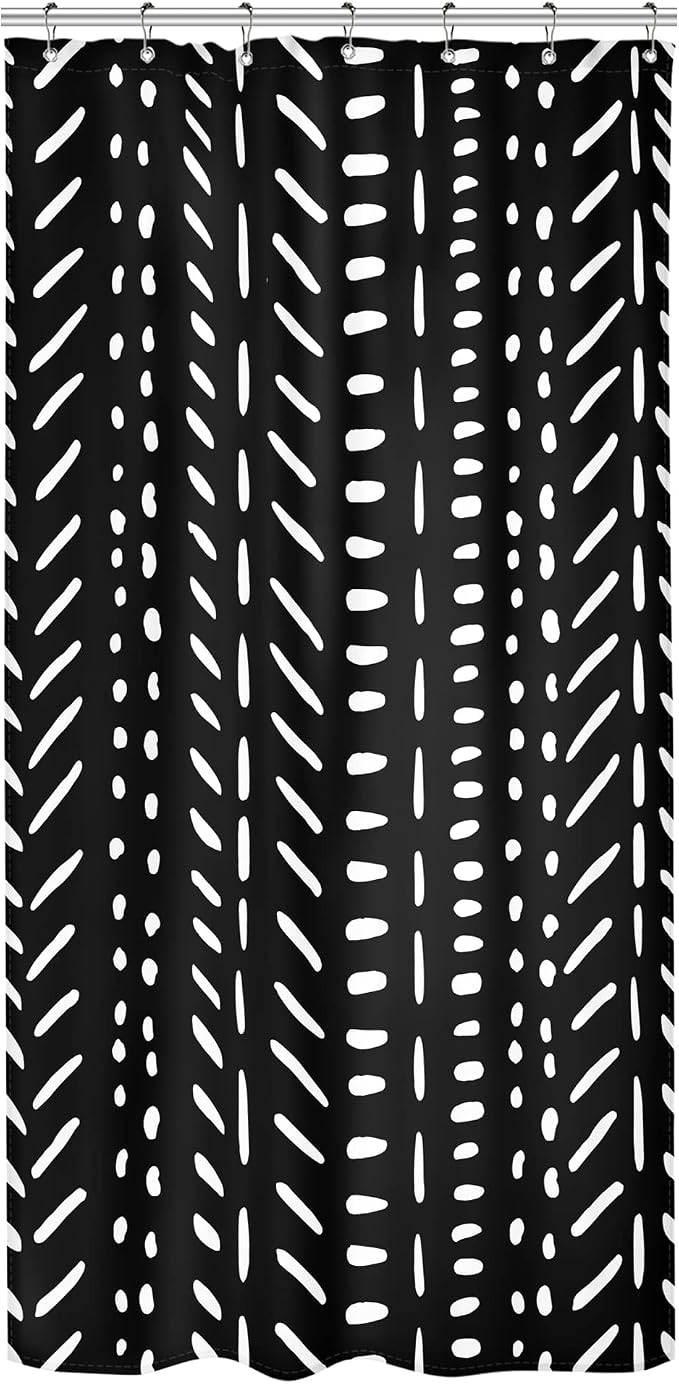 Riyidecor Stall Small Black White Boho Half Size Dorm Shower Curtain 36x72 Inch Chevron Geometric Herringbone Striped Single Narrow Tiny Walkin Stand Up Decor Fabric Bathroom Set Polyester Waterproof