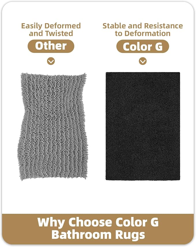 Color&Geometry Simple and Stylish Large Bath Mats for Bathroom Non Slip, 20"x32" All Black Bathroom Rugs, Absorbent, Soft, Washable, Microfiber Shower Mat