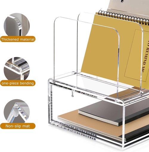 SANRUI Acrylic Desk Organizer - Clear Sliding Drawer with 4 Vertical Compartments for Office Supplies