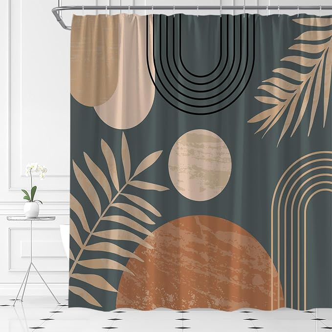 Mid Century Modern Shower Curtain Boho Grey Abstract Retro Aesthetic Fabric for Bathroom Decor Bathtub with Hooks (59" WX70 H)