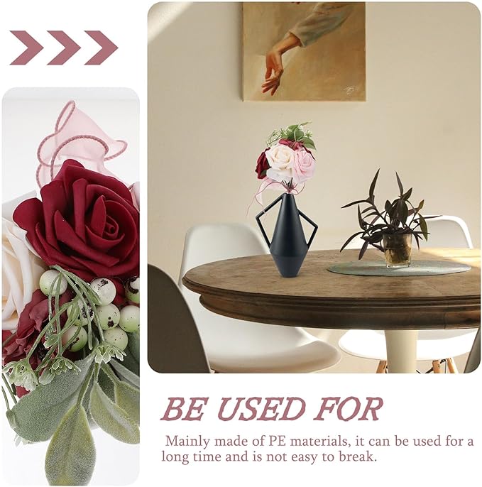TEHAUX Artificial Rose Bouquet Wedding Decoration Fake PE Flowers for Bride Bridesmaid Quinceanera Chic Tabletop Floral Arrangement for Home Office Kitchen Decor
