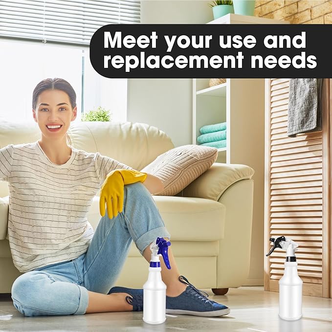 Rtteri 24 Pcs 16 Oz Plastic Spray Bottle for Cleaning Solutions Bulk Empty and Reusable Leak Proof Spraying Bottles for Cleaning, Water, Auto Details, Commercial, Bathroom(Blue, Black, White)