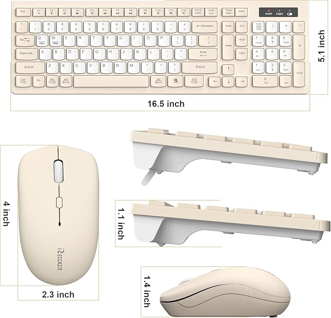 Silent Wireless Keyboard and Mouse Combo, Full-Sized Wireless Keyboard and Adjustable DPI Mouse, 2.4GHz USB Receiver, Keyboard and Mouse for PC, Windows, MAC, Desktop, Laptop(Latte-Color B)