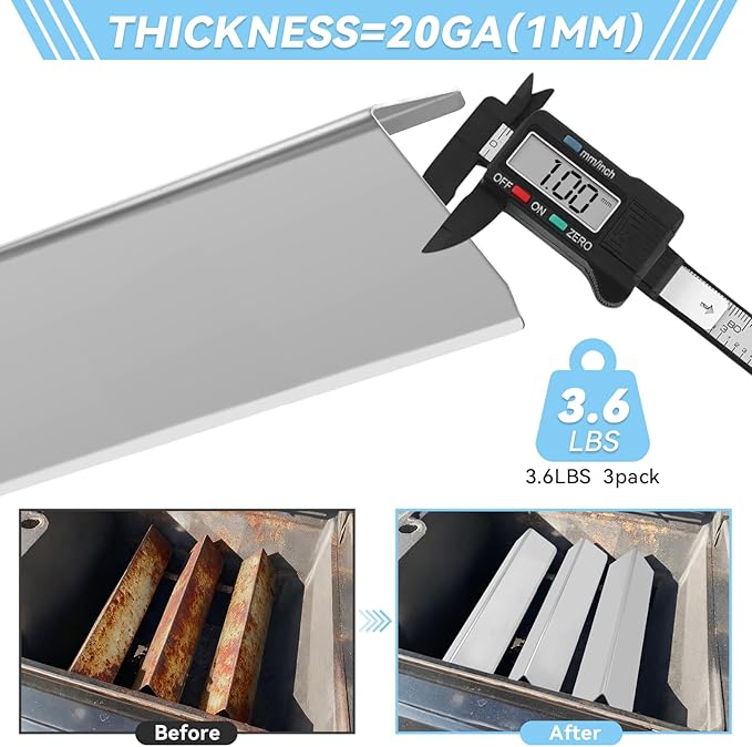 Webonbake 15.3 inch Flavorizer Bars for Weber Spirit I & II 200 Series Spirit E210 S210 E220 S220 with Front Control Knobs, Stainless Steel Heat Plate Flavor Bar Replacement for 7635, 3 Pack