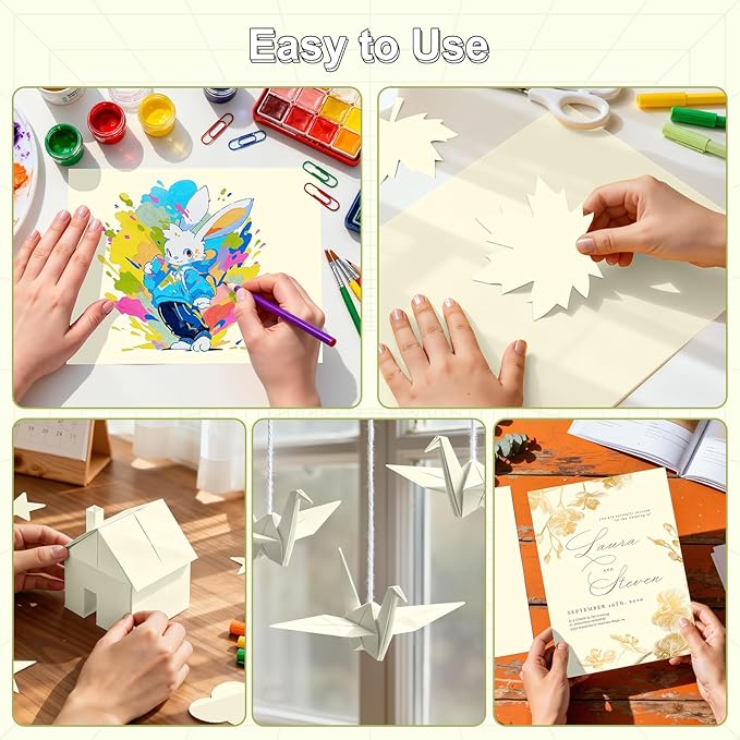 40 Sheets Cardstock 8.5x11, 65lb Cream Card Stock, Construction Paper, 180gsm Thick Printer Paper for Printing, Painting, Card Making, Kids School Supplies,Party Decorations