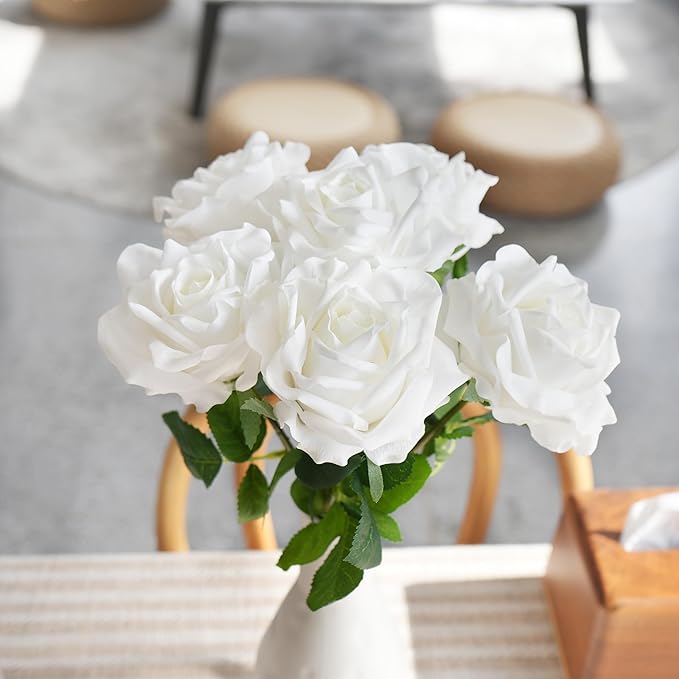 6 Pcs Silk Real Touch Latex Roses, Artificial Single Stem Big Bloom Faux Roses for Home Party Office Wedding Indoor Decor, Floral Arrangements, Table Centerpieces