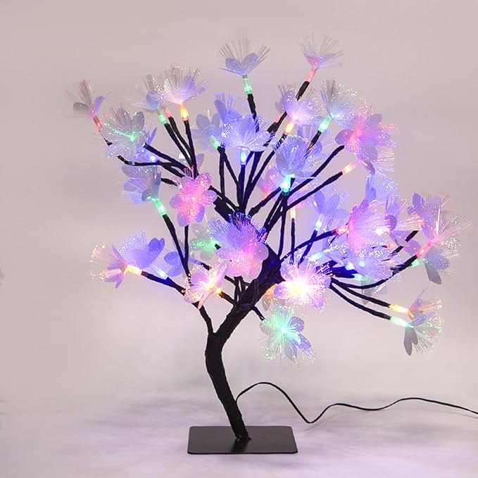 Drawelry Fiber Optic Flower Tree Lamp - 48 LED Table Night Light USB Powered Artificial Flower Bonsai Tree Lamp Bedroom Living Room Decor Valentine's Day Birthday Gift for Women Girls Mother (Pink)