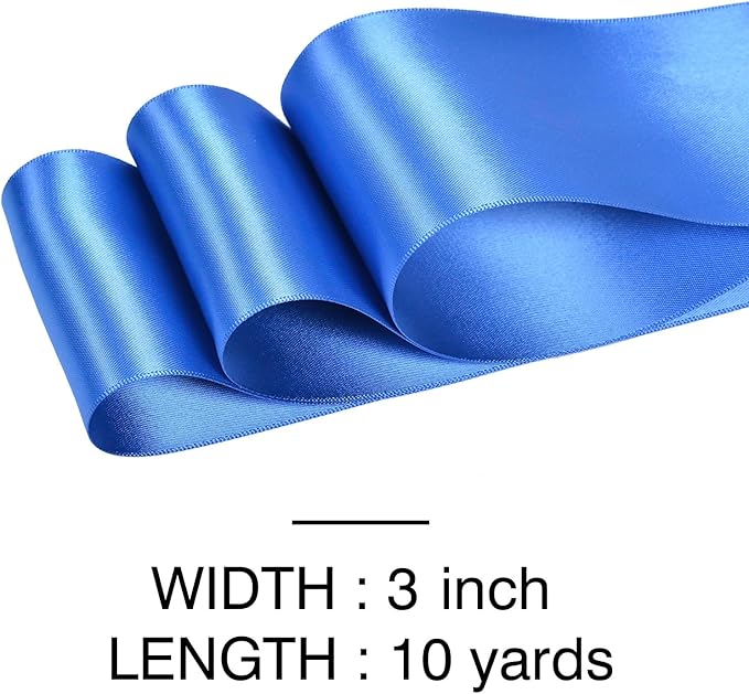 YAMA Royal Blue Double Faced Satin Ribbon 3 Inch 10 Yards, Great for Crafts Bows Flower Bouquet Wedding Home Decor Gift Wrapping