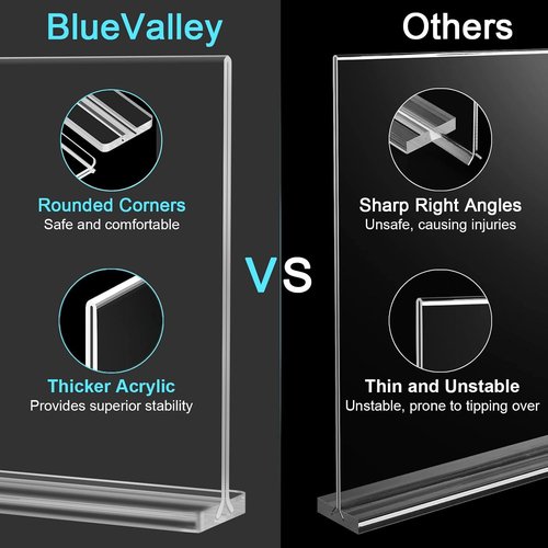 BlueValley Acrylic Sign Holder - Double-Sided Clear Display Stand for Menus & Flyers | 7x5 Desktop Frame - 6 Pack