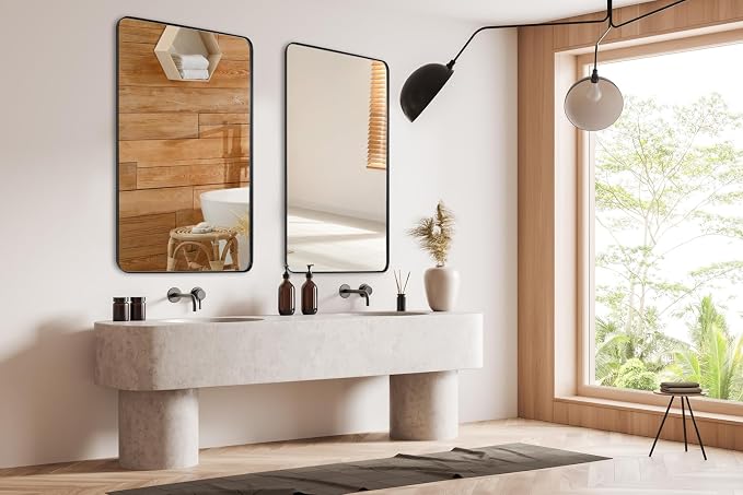 ANDY STAR Bronze Bathroom Mirror for Wall, 24X40” Bronze Wall Mirror for Vanity, Rounded Rectangle Mirror, Oil Rubbed Bronze Metal Modern Stainless Steel Frame, Hang Vertically or Horizontally