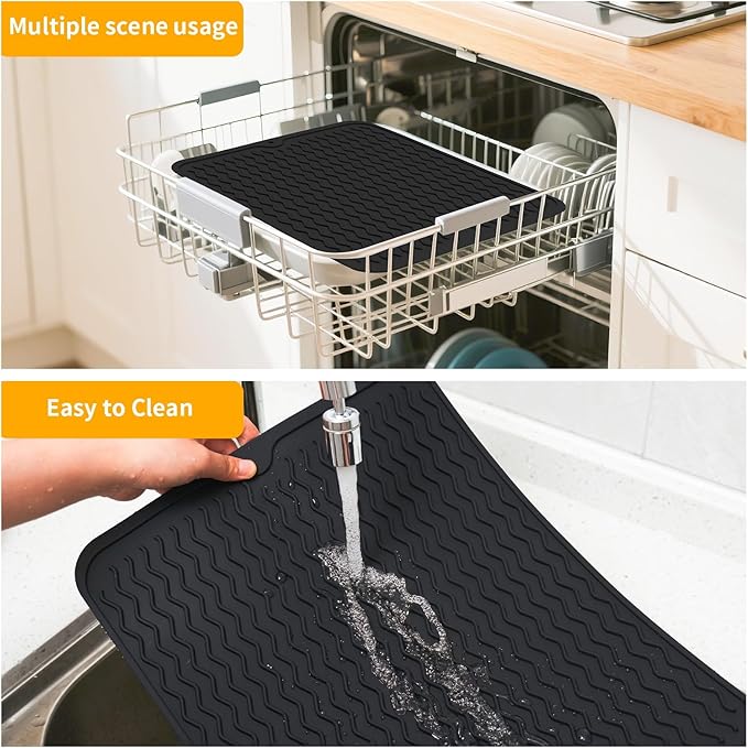 Geban Grill Accessories, 14x11 Inch Silicone Heat Resistant Mat, BBQ Tool Rest Pad for Blackstone Griddle Side Shelf, Weber, Traeger, Outdoor Kitchen Countertop Protector (Black)