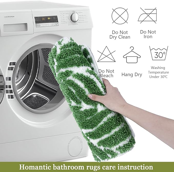 Dark Green U Shaped Toilet Mat for Bathroom Floor 24x20 Non Slip Washable Water Absorbent Cute Bathroom Decor Leaf Contour Bath Mat