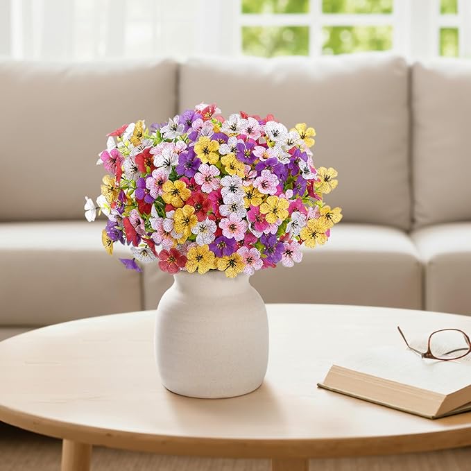 Lifewit Artificial Flowers for Outdoor Indoor, 12 Bundles Plastic Fake Flowers Daisy with Eucalyptus Leaves for Home Garden Decor, Porch, Window Box(Mix for Fuchsia Purple White Pink Yellow Red)